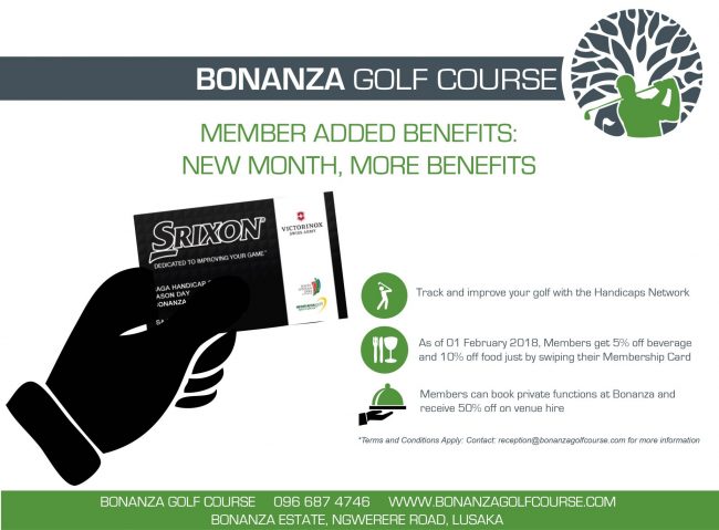 New month, MORE benefits. more reasons to join and become a Bonanza Member, membership, bonanza golf course, zambia, lusaka