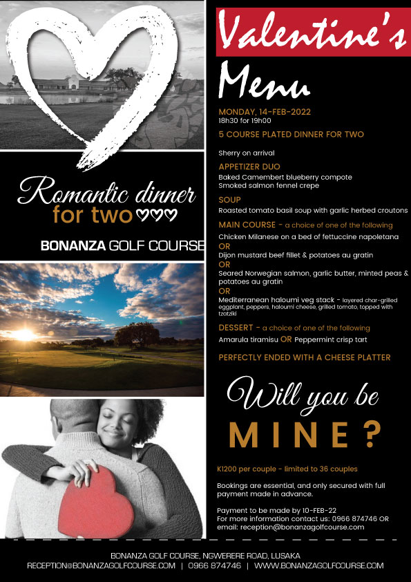 bonanza golf course, zambia, lusaka, valentines day, dinner
